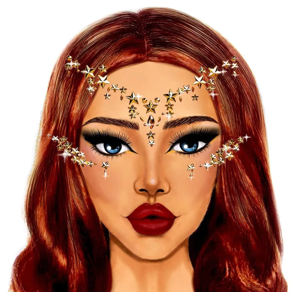 Face Jewels med Gullstjerner