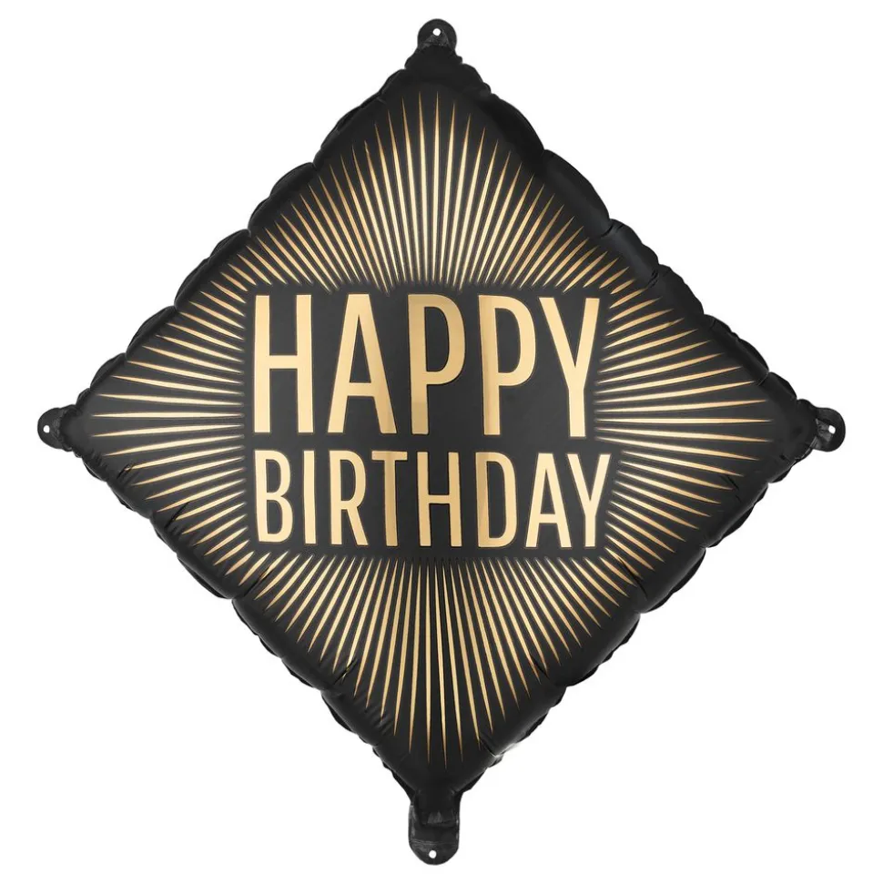 Folieballong Happy Birthday Svart/Gull