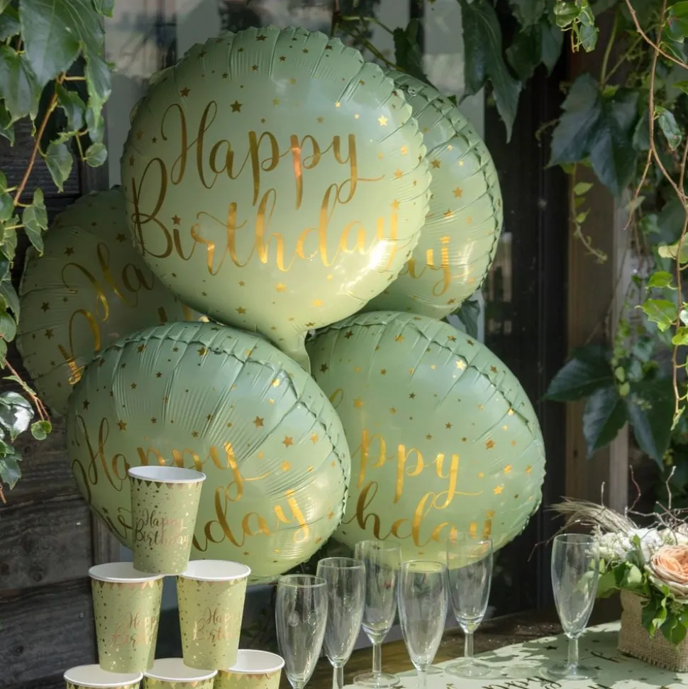 Folieballong Happy Birthday Grønn/Gull