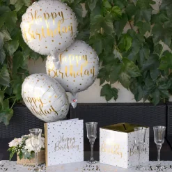 Folieballong Happy Birthday Hvit/Gull