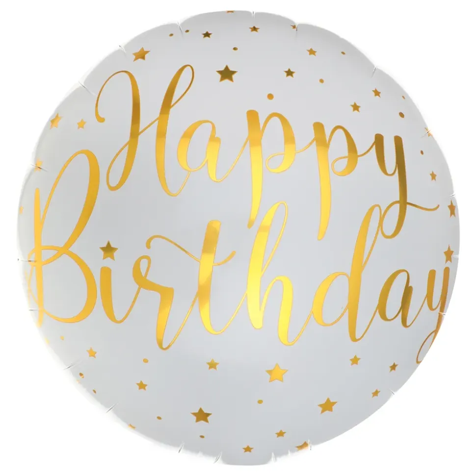 Folieballong Happy Birthday Hvit/Gull