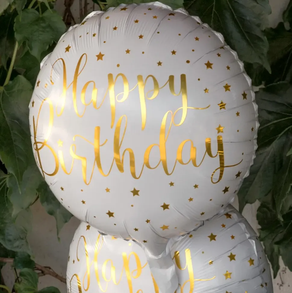 Folieballong Happy Birthday Hvit/Gull