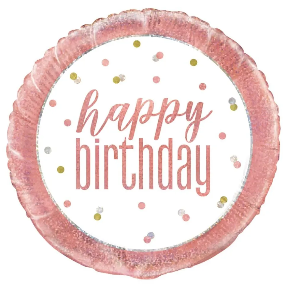 Folieballong Happy Birthday Hvit/Roségull