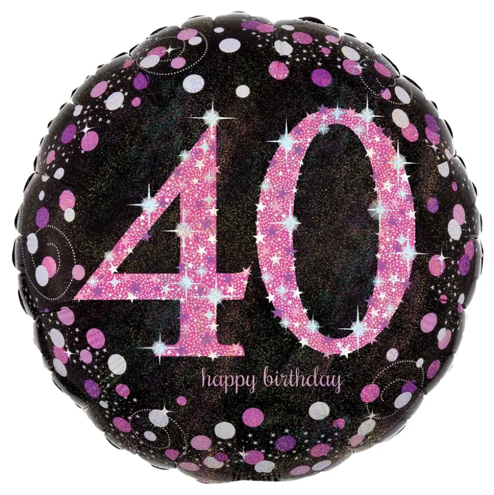 Folieballong 40 Happy Birthday Rosa Sparkling