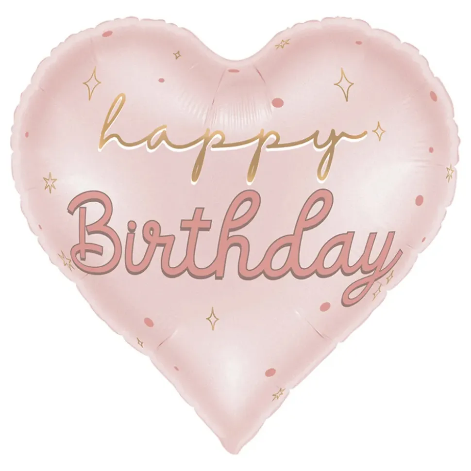 Folieballong Hjerte Happy Birthday Rosa Pastell