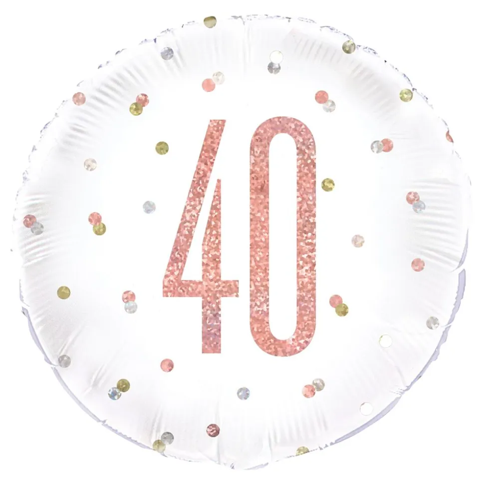 Folieballong 40 Hvit/Roségull Prikkete
