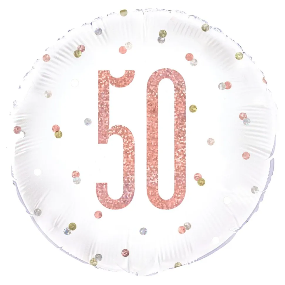 Folieballong 50 Hvit/Roségull Prikkete