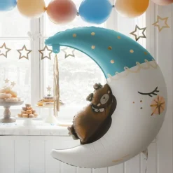Folieballong Teddybjørn på Måne Blå