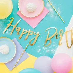 Girlang Happy Birthday Gull Metallisk