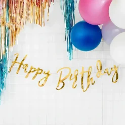 Girlang Happy Birthday Gull Metallisk
