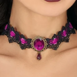 Halskjede Choker Blonder Lilla/Svart