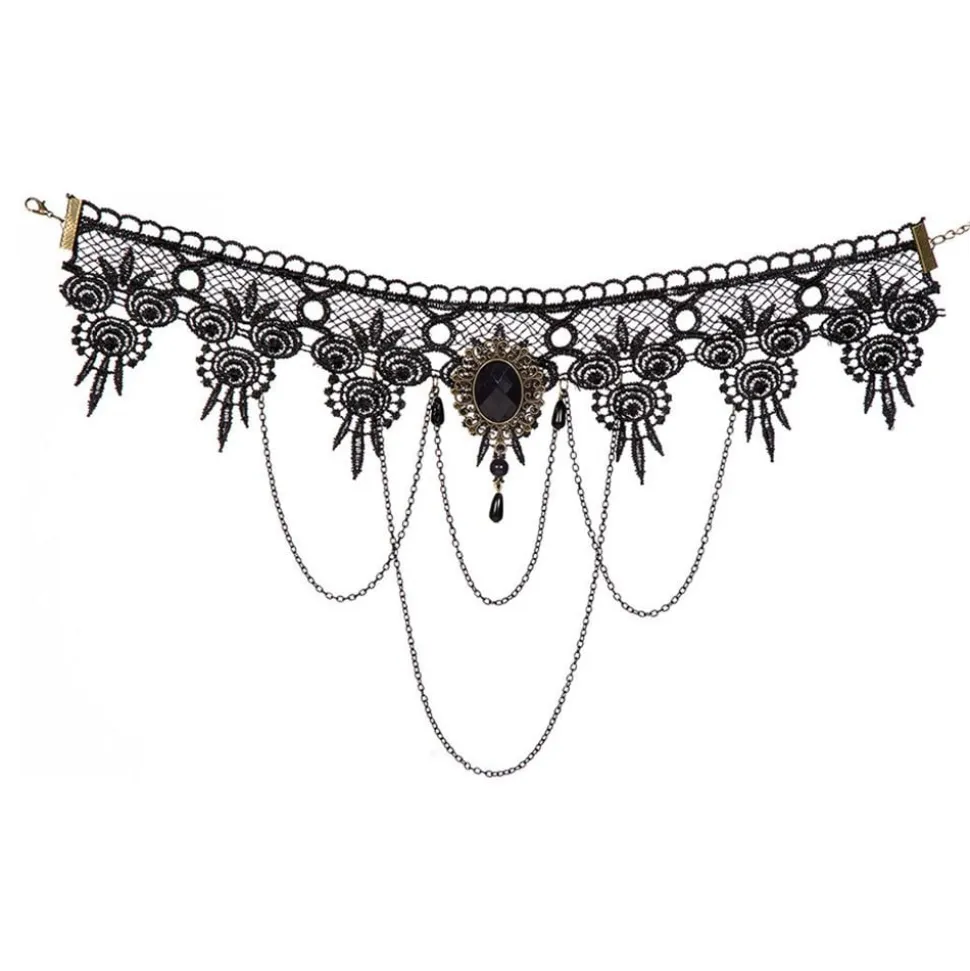 Halskjede choker svart med kjeder