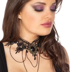 Halskjede choker svart med kjeder