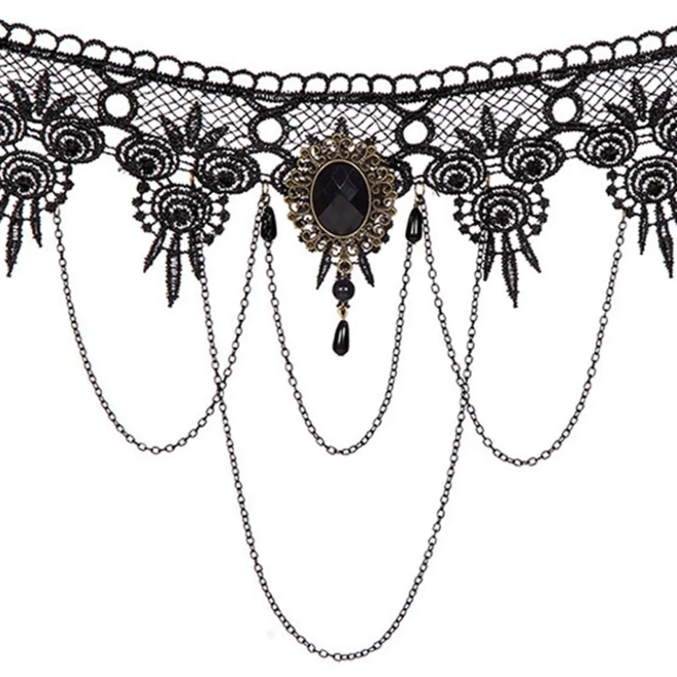 Halskjede choker svart med kjeder