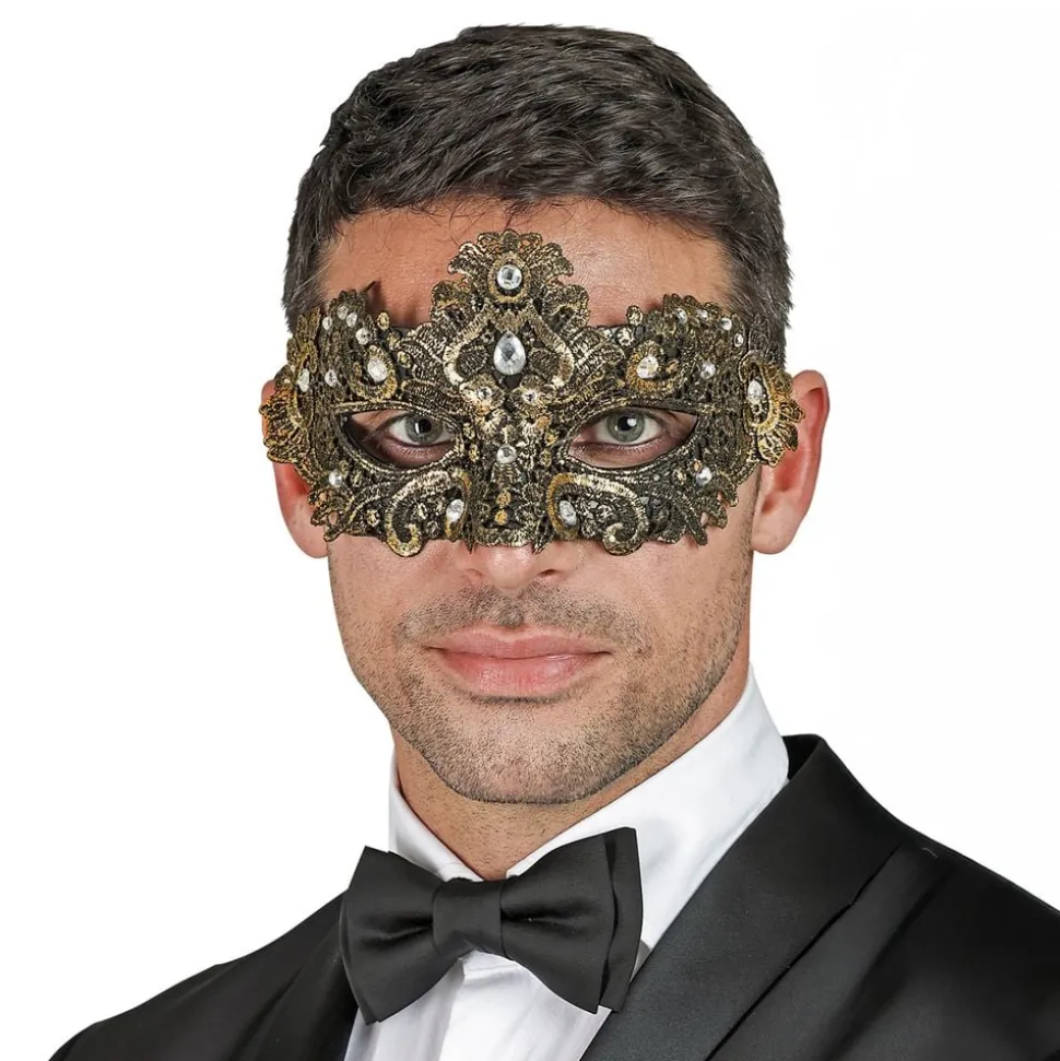 Halvmaske med strass gull