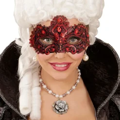 Halvmaske med strass rød