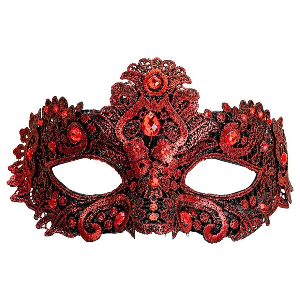 Halvmaske med strass rød