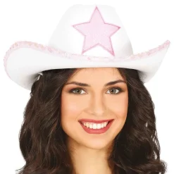 Hvit Cowboyhatt med Rosa Stjerne