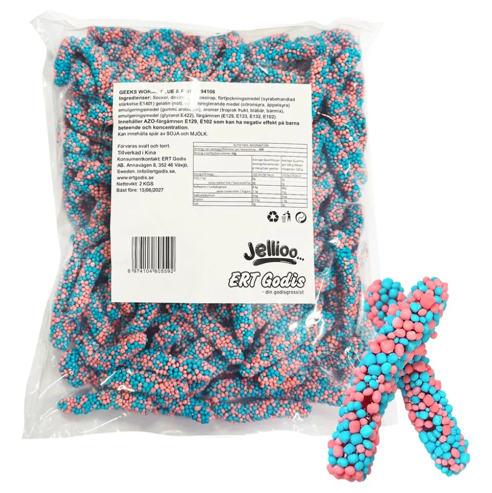 Jellioo Geeks Worms Blue & Pink Storpakning