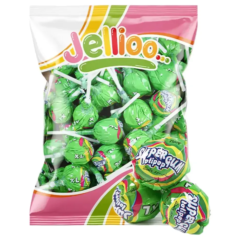 Jellioo Super Gum Lollipop Green Apple Storpakning