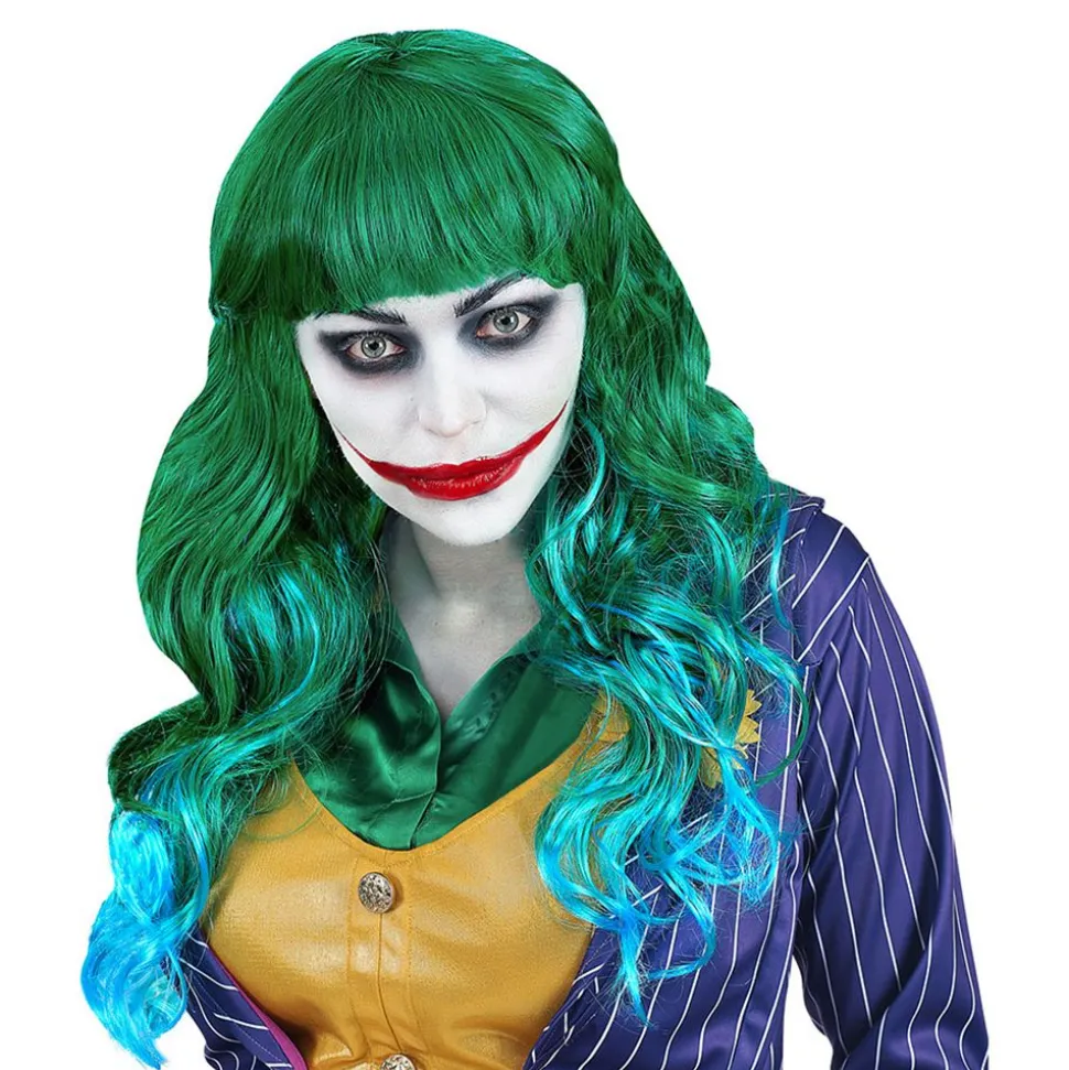 Joker Lang Grønn/Blå Parykk