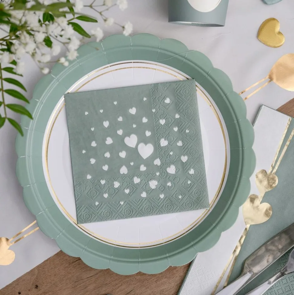 Kaffeservietter Hjerter Dusty Green