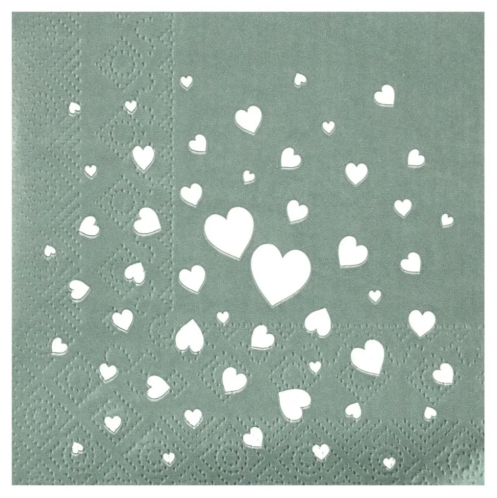Kaffeservietter Hjerter Dusty Green