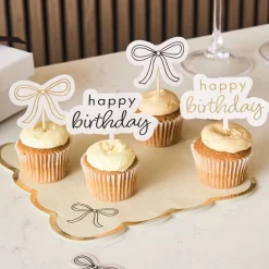 Kakedekorasjoner Happy Birthday kremhvit rosett