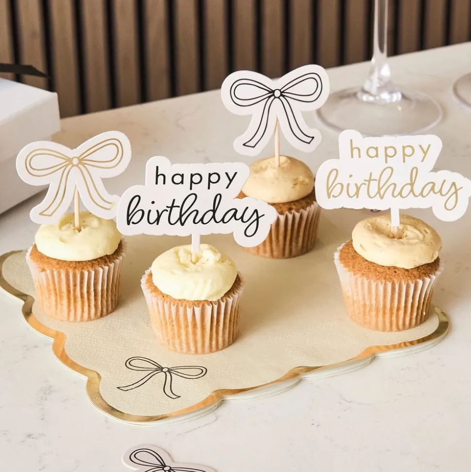 Kakedekorasjoner Happy Birthday kremhvit rosett