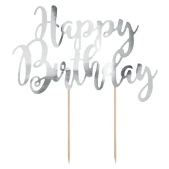 Kakedekorasjon Happy Birthday Sølv