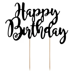 Kakedekorasjon Happy Birthday Svart