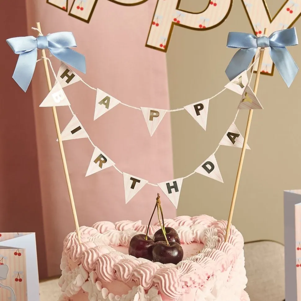 Kakedekorasjon Happy Birthday Rosett Blå