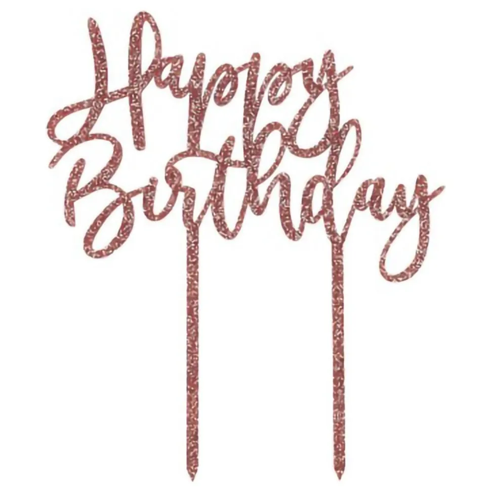 Kakedekorasjon Happy Birthday Roségull i Akryl
