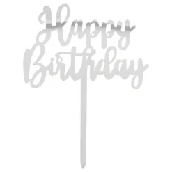 Kakedekorasjon Happy Birthday Sølv