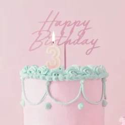 Kakedekorasjon Happy Birthday Lys Rosa