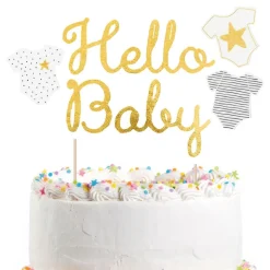 Kakedekorasjon Hello Baby Gull Glitter
