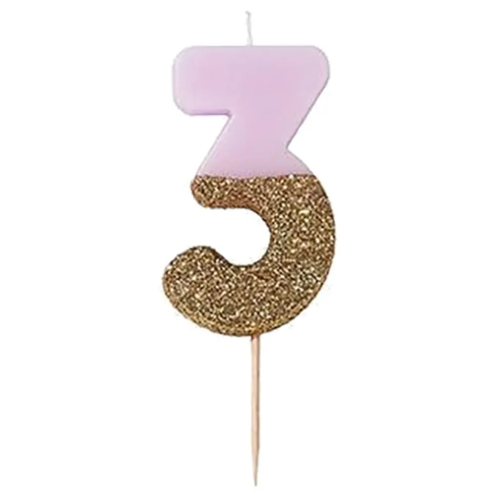 Kakelys Tall Lys Rosa/Gullglitter