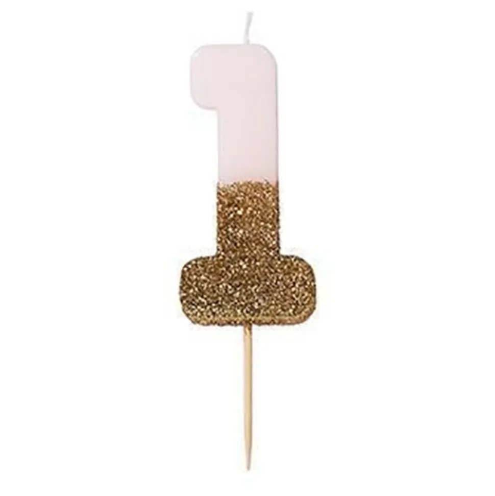 Kakelys Tall Lys Rosa/Gullglitter