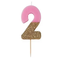 Kakelys Tall Lys Rosa/Gullglitter