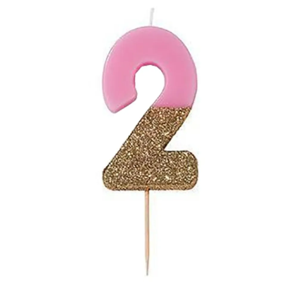 Kakelys Tall Lys Rosa/Gullglitter