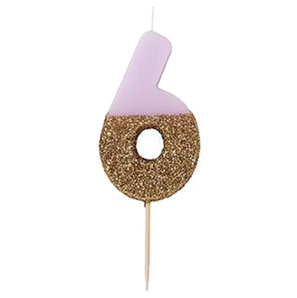 Kakelys Tall Lys Rosa/Gullglitter