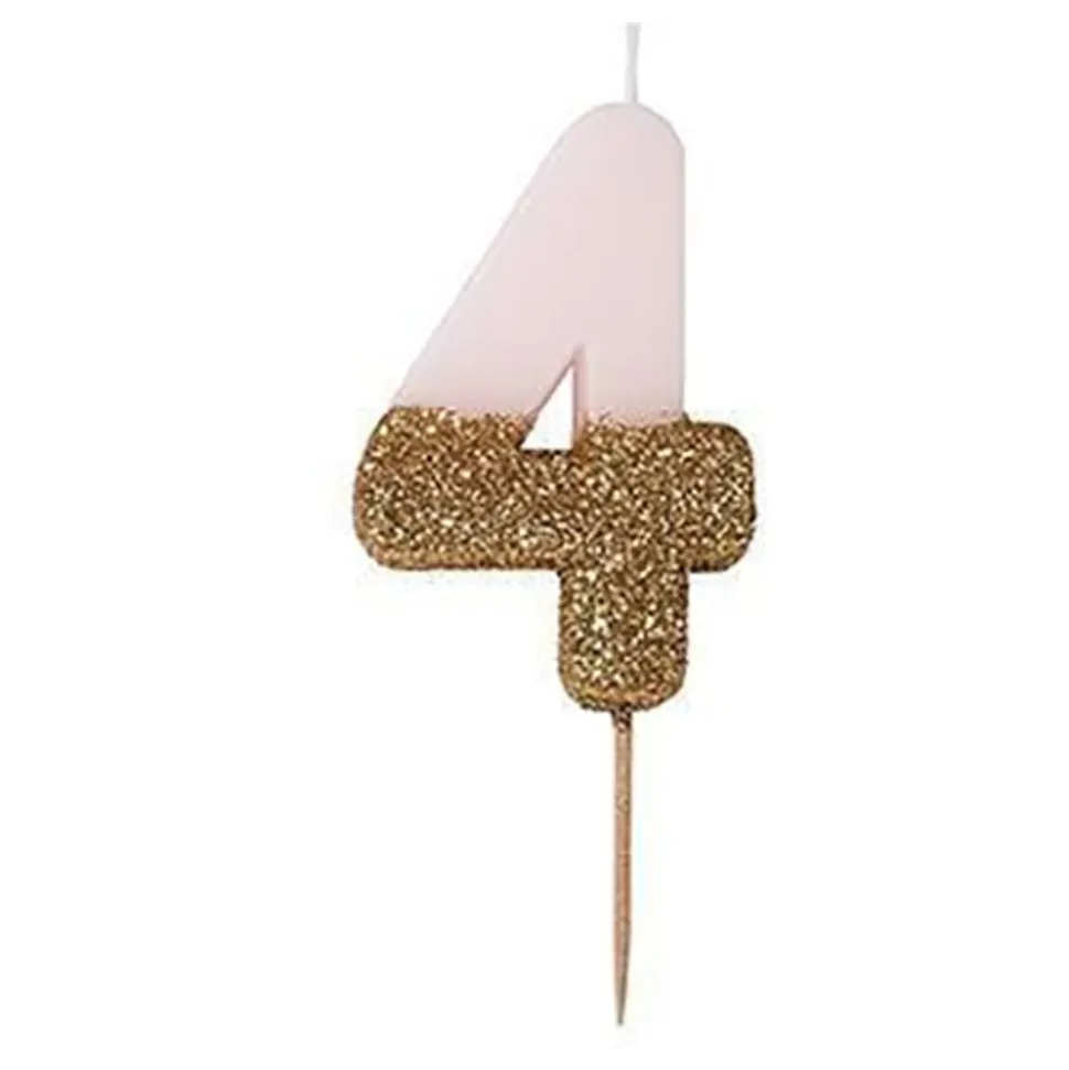Kakelys Tall Lys Rosa/Gullglitter