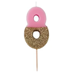 Kakelys Tall Lys Rosa/Gullglitter