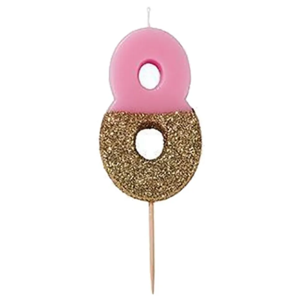 Kakelys Tall Lys Rosa/Gullglitter