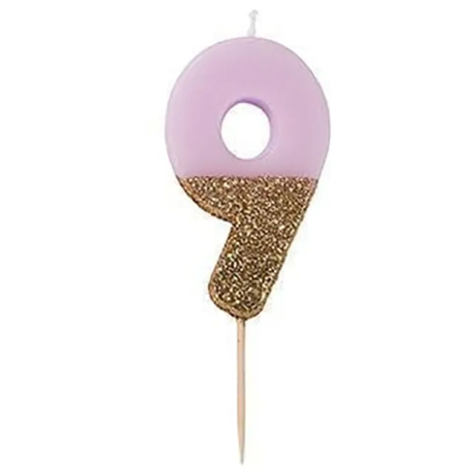 Kakelys Tall Lys Rosa/Gullglitter