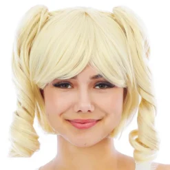 Kort Blond Parykk med Avtagbare Hestehaler