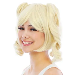 Kort Blond Parykk med Avtagbare Hestehaler