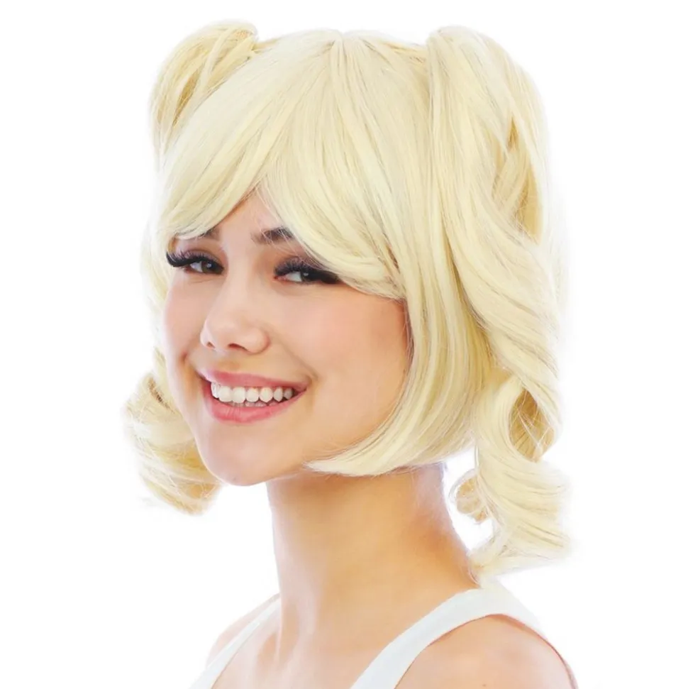 Kort Blond Parykk med Avtagbare Hestehaler
