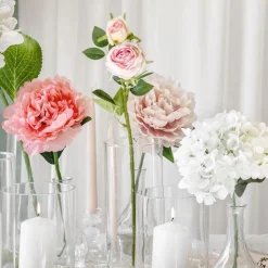 Kunstig rose med to knopper rosa
