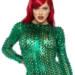 Laser Cut Catsuit Grønn Metallic Deluxe